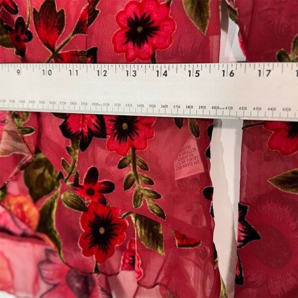 Vintage‎ David Warren NY Burnout Floral Mesh Blouse Red Sheer Ruffle Sleeve Sz 6 - Picture 6 of 10